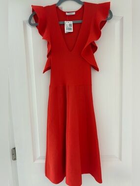 NWT Motivi Ruffle Sleeve V-Neck Ribbed Knit Fit and Flare Dress | Size US XS